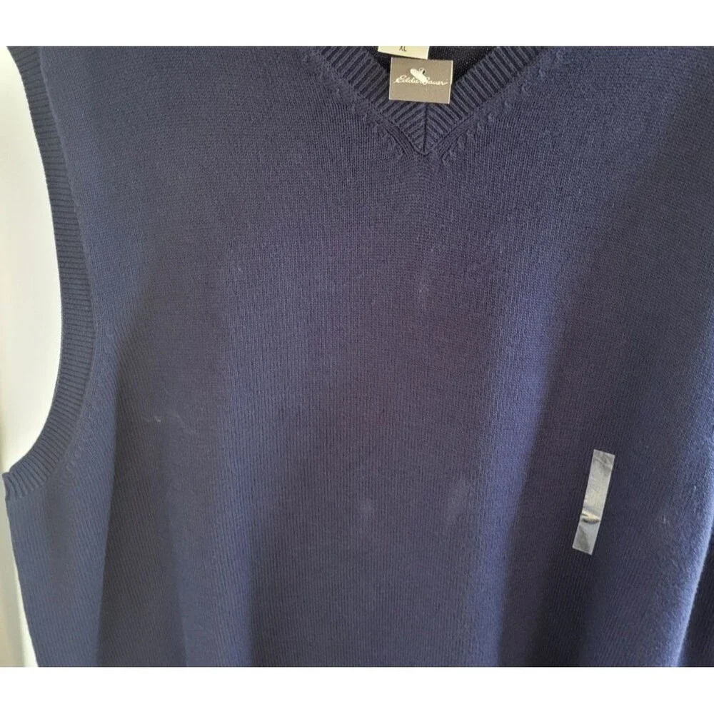 NEW Eddie Bauer Navy Sweater Vest Mens XLarge Cotton Hipster Classic Office